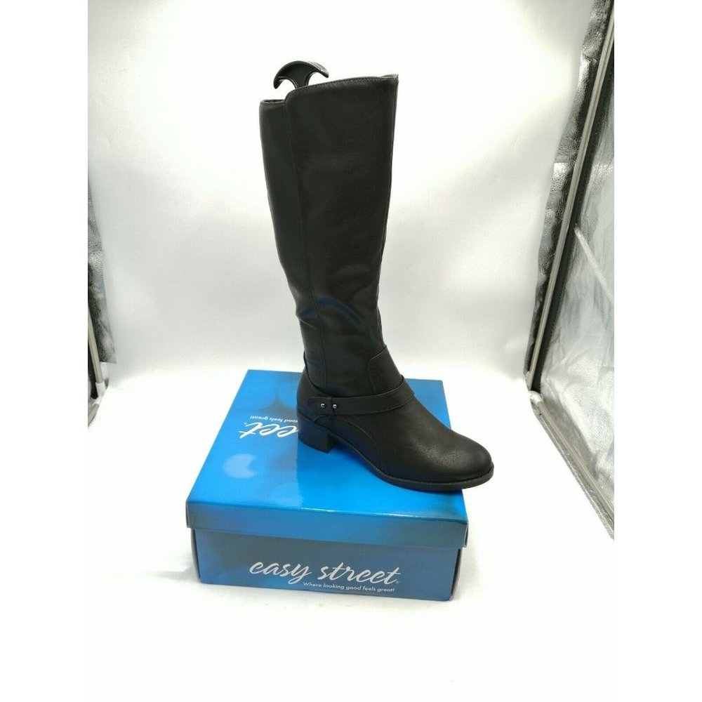 Easy Street Jewel Knee High Riding Boots Black Women's US 8W Wide $90